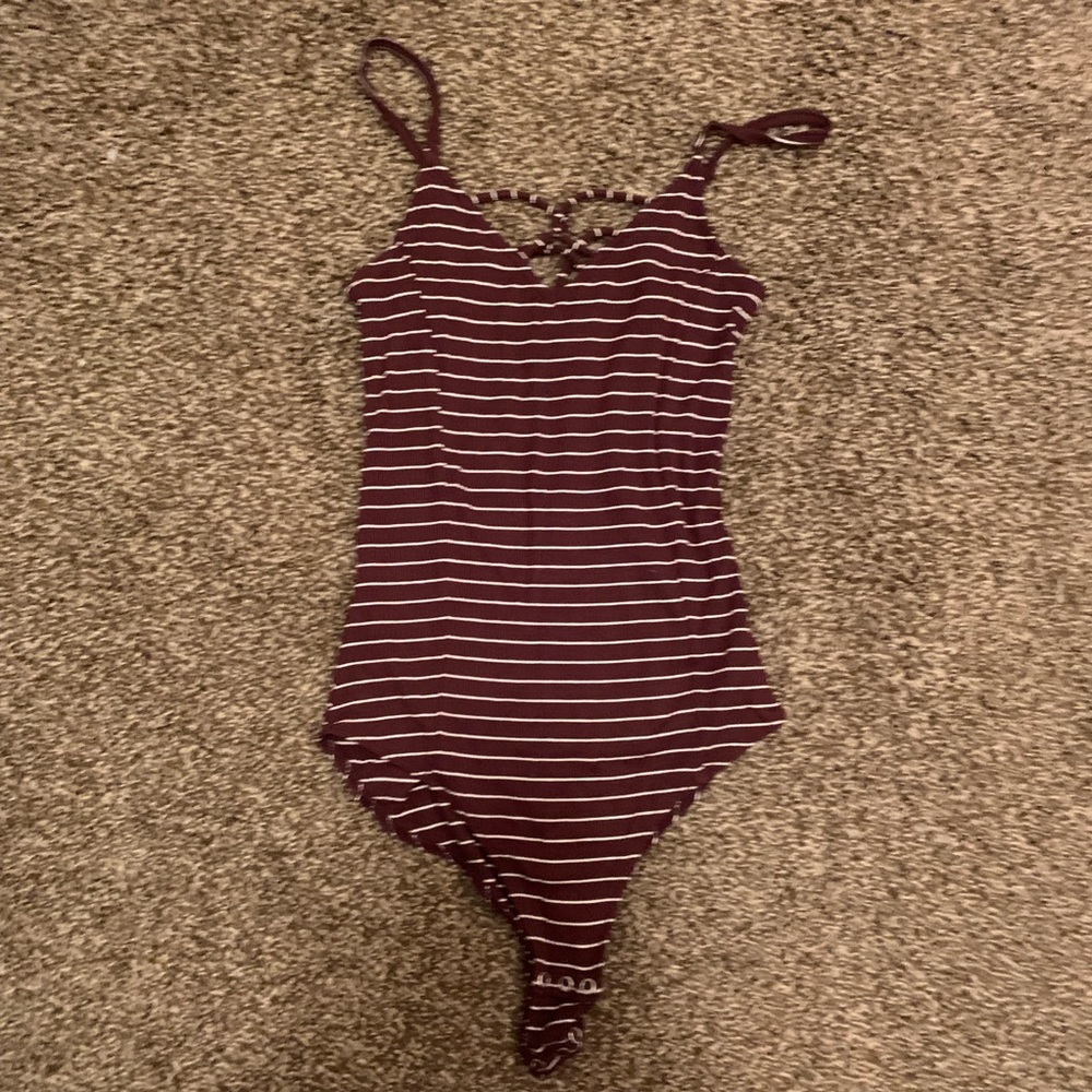 Maroon and White striped American Eagle Bodysuit